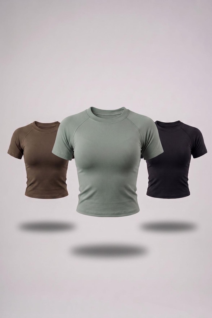 Raw crop Olive, Sage green & Black  3-Pack