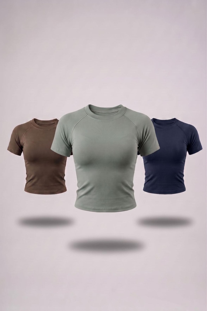 Raw crop Olive, Sage green & Navy 3-Pack
